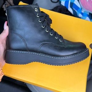 Black platform faux leather